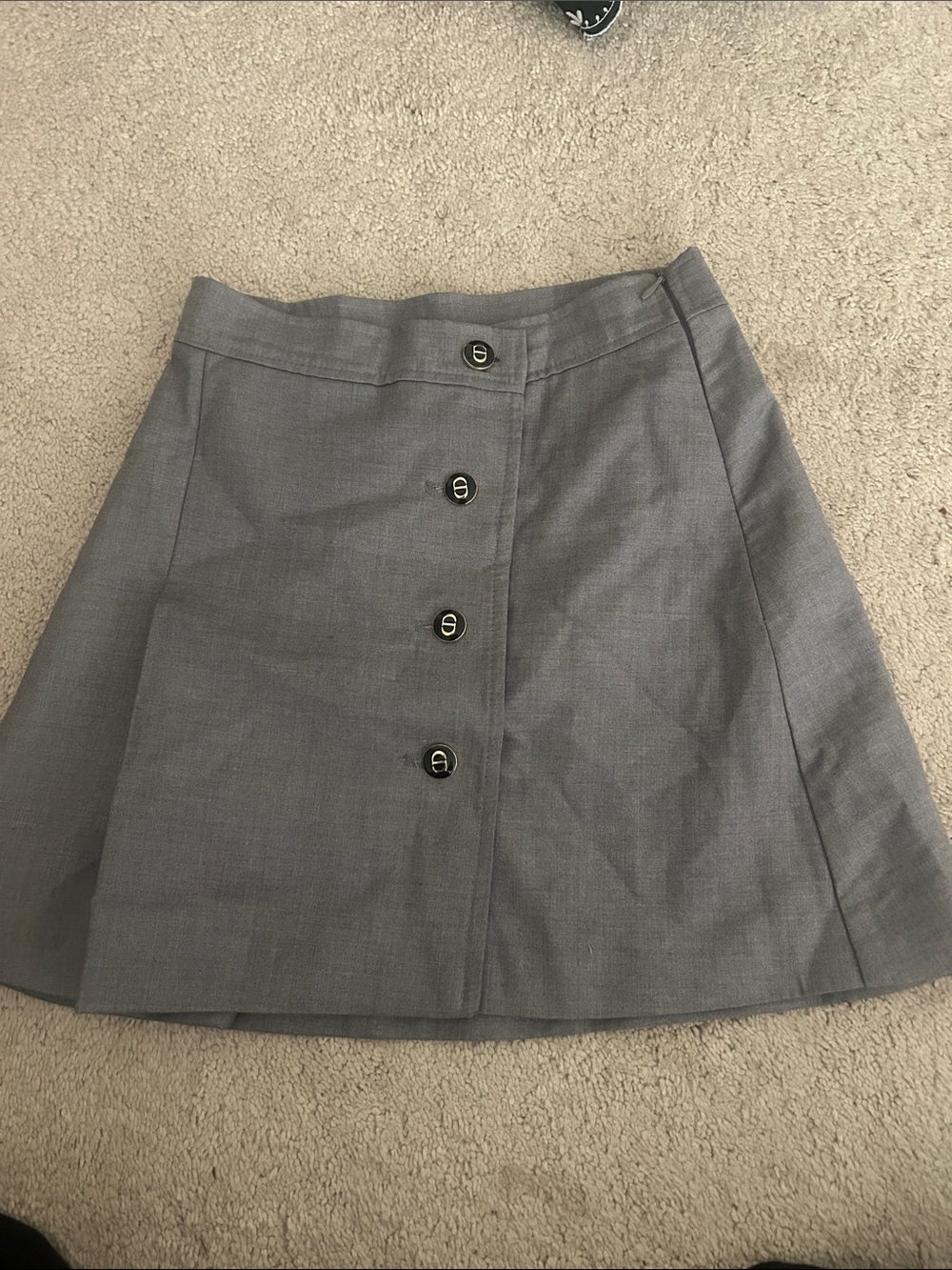 Classic A-Line Button-Front Skirt in Gray